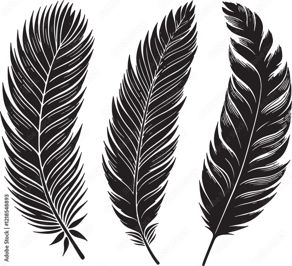 Vector Art of Leaves and Feathers Silhouette Vector Art of Leaves and Feathers Silhouette