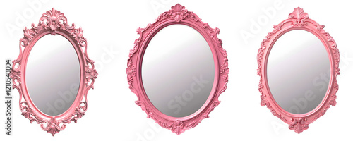 Pink oval mirror decorated, blending elegance for stylish decor or design projects on a transparent background.