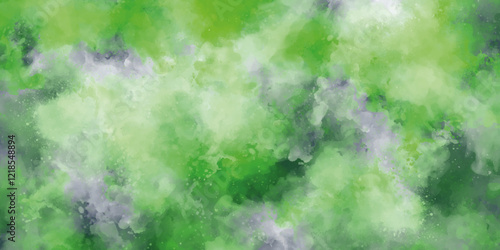 Abstract subtle spring shades aquarelle illustration for grunge design. Capture the details of a watercolor artwork in green and white hues with a striking black frame.