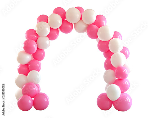 Pink and white balloon arch, on a transparent background.