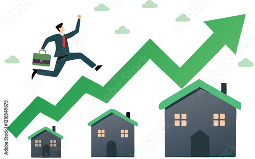 Housing price rising up, real estate or property growth concept