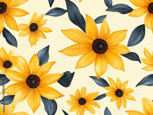 A Seamless Pattern of Susans with  on a Light Yellow Background photo