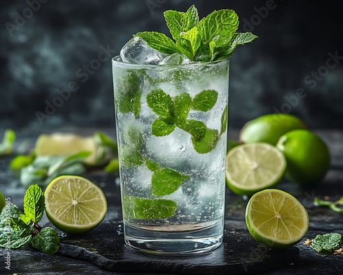 Refreshing mojito cocktail with lime and mint.