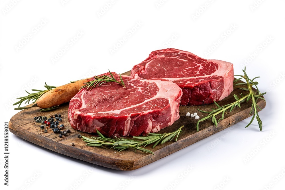 Two raw fresh beef steaks isolated on white background Two raw fresh beef steaks isolated on white background