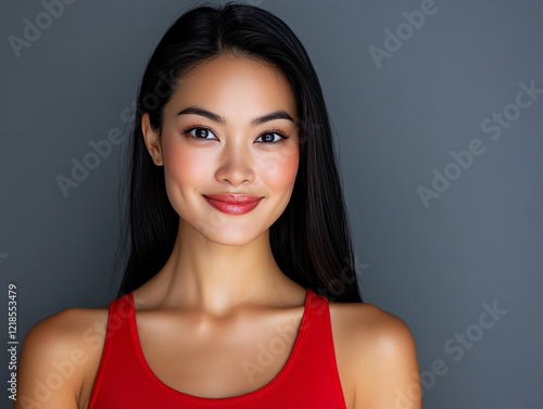 Portrait of a Graceful Smiling Southeast Asian Woman in a Lush Garden Setting, Radiating Joy and Serenity with Natural Beauty and Warmth