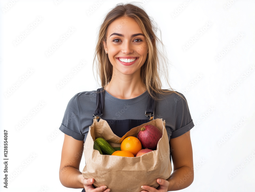 Portrait of a smiling female seller at the market on a white background Portrait of a smiling female seller at the market on a white background
