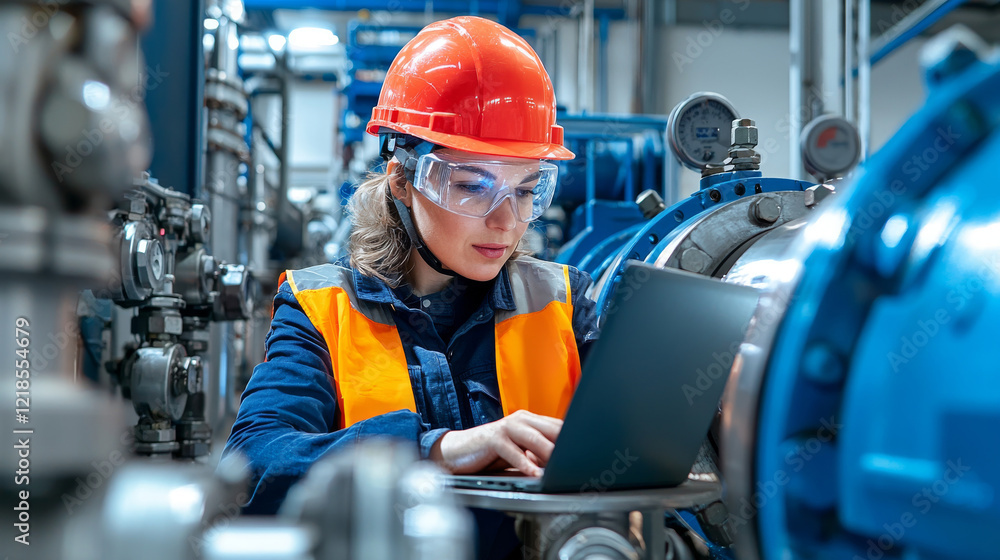 custom made wallpaper toronto digitalWoman Engineer in Hard Hat and Safety Goggles Working on Laptop in Industrial Facility Setting
