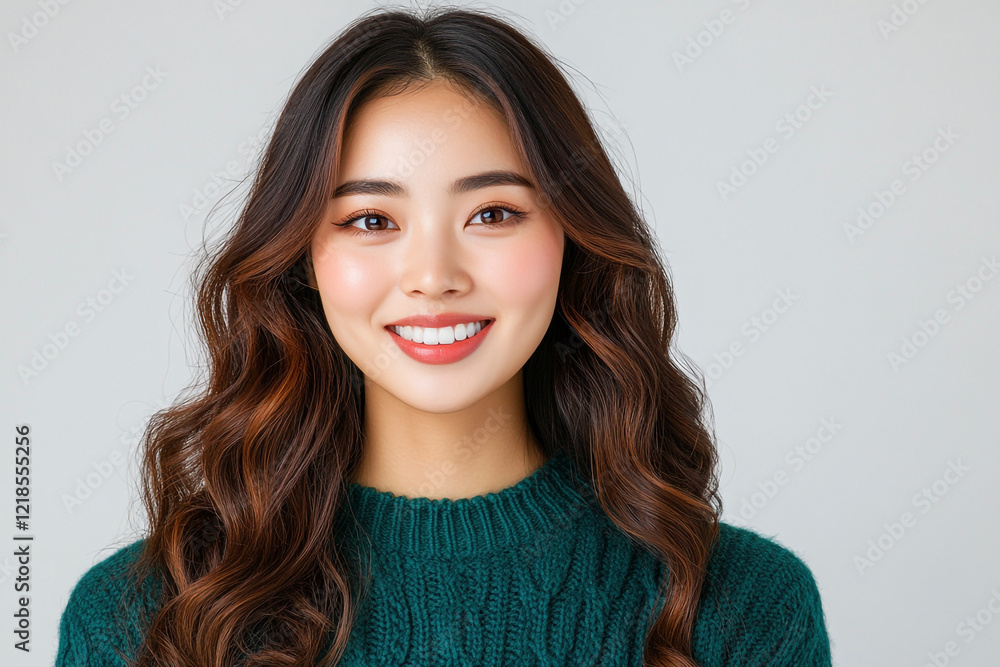Portrait of a beautiful smiling Asian woman in a teal - Ideal for beauty and lifestyle blogs Portrait of a beautiful smiling Asian woman in a teal - Ideal for beauty and lifestyle blogs