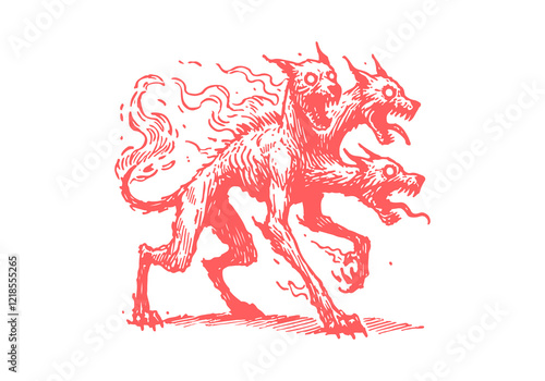 Schilderij op canvas Cerberus three-headed dog hand drawn sketch vector