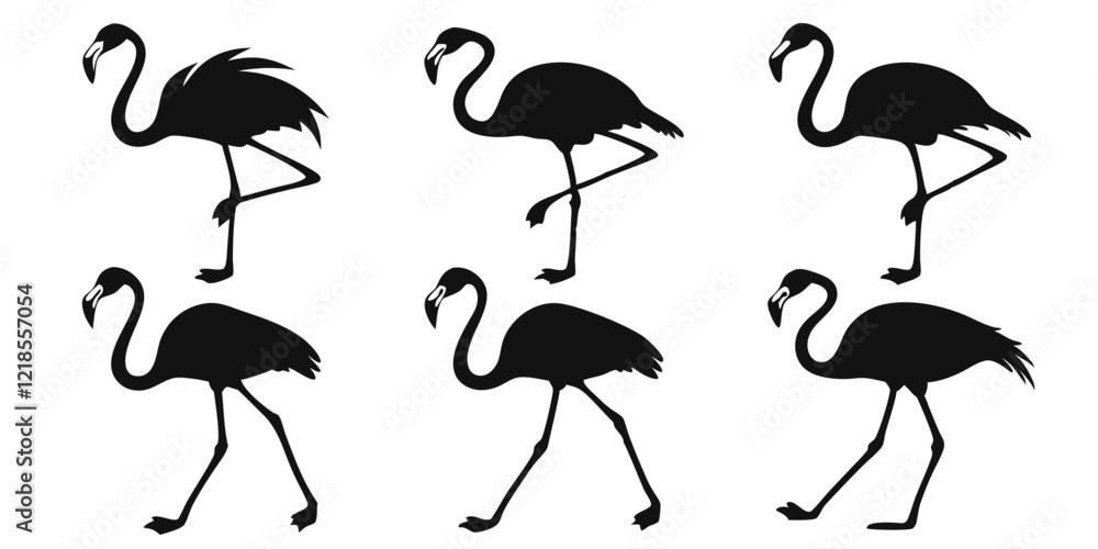 silhouette 0f flamingo birds , illustration on a white background. silhouette 0f flamingo birds , illustration on a white background.