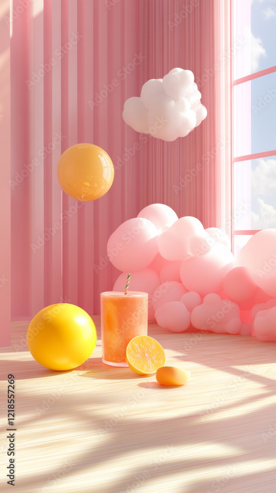 refreshing orange drink in pink dreamy setting refreshing orange drink in pink dreamy setting