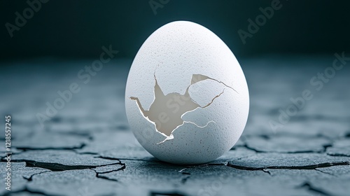 Cracked White Egg On Dark Textured Surface