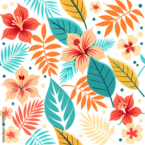 Seamless floral vector pattern with spring flowers and leaves for textile and wallpaper design