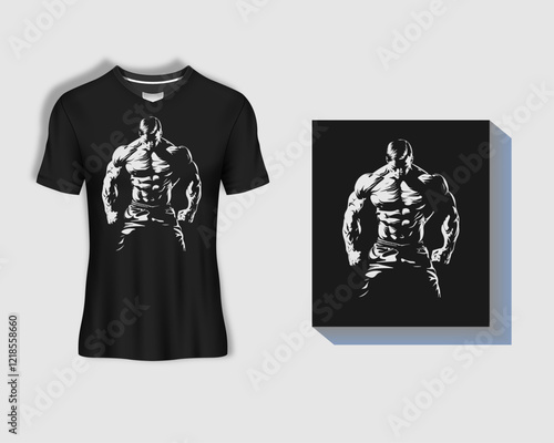 Fitness T-shirt design with Body Builder , fitness t-shirt design vector template