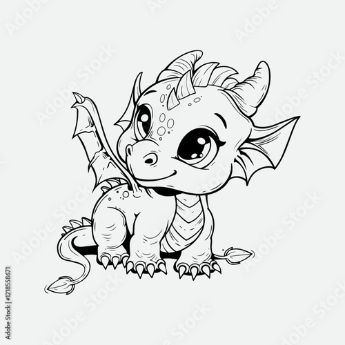 vector illustration of dragon outline for kids coloring book.