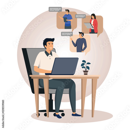 Remote Work Collaboration Between Team Members in a Virtual Office Environment.