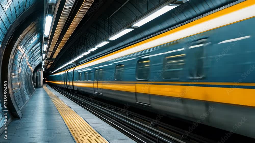 High-Speed Train Blur in Underground Station High-Speed Train Blur in Underground Station