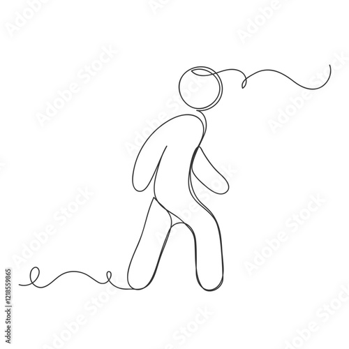 Continuous one line art man walk icon isolated vector illustration.