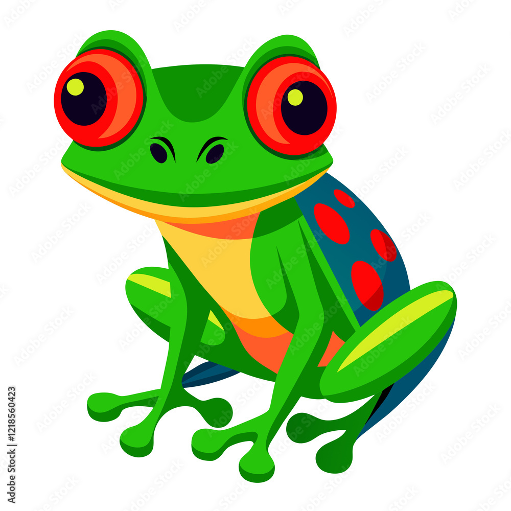 Fototapeta premium Cute green cartoon frog vector illustration of a happy amphibian animal with big eyes