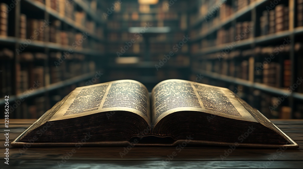 Obraz premium A close up of an open book with the background blur library