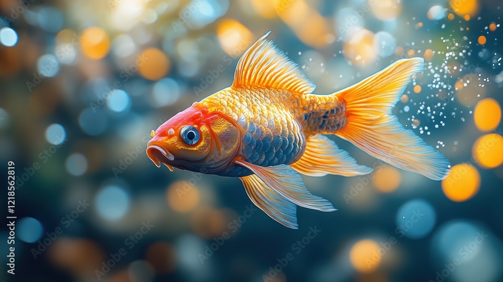 Fototapeta premium Koi fish swimming, underwater, bokeh background, aquarium