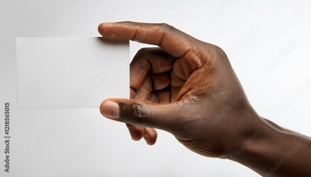 Fototapeta premium Male hand holding a blank card or a ticket/flyer, isolated on white background