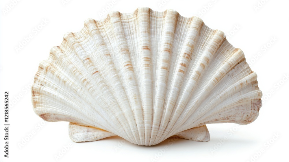 Beautiful scallop shell displaying unique texture and natural patterns found on the beach