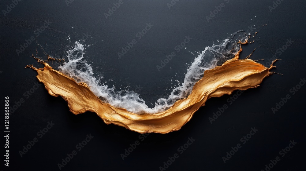 Fototapeta premium Golden fluid splashes dynamically against a dark background creating an eye-catching visual display