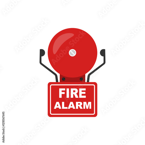 Red fire alarm bell on the white background. Fire alarm system. Safety equipment. Emergency, warning bell. Signalization. Firefighter equipment. Vector illustration flat design.