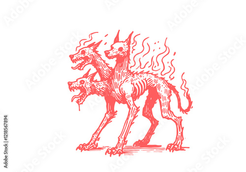 Cerberus three-headed dog hand drawn sketch vector