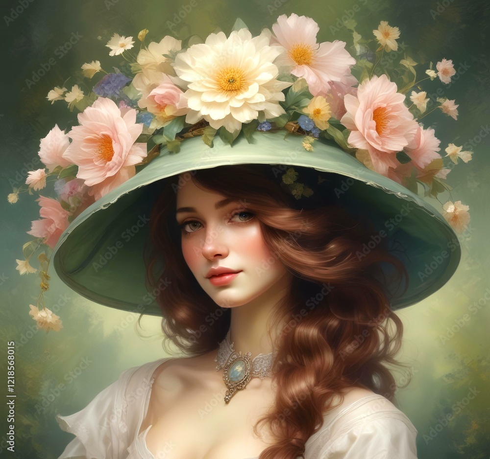 Naklejka premium Illustration of Victorian woman hat.