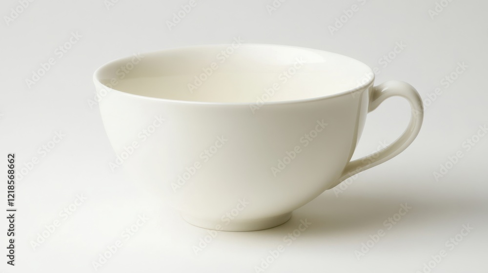 Empty white ceramic cup placed on a neutral background highlighting its sleek design and simplicity Empty white ceramic cup placed on a neutral background highlighting its sleek design and simplicity