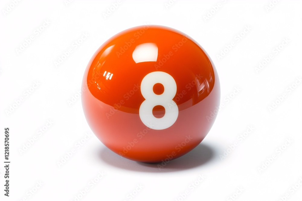 Bright Orange Pool Ball with Number Eight on a White Background Bright Orange Pool Ball with Number Eight on a White Background