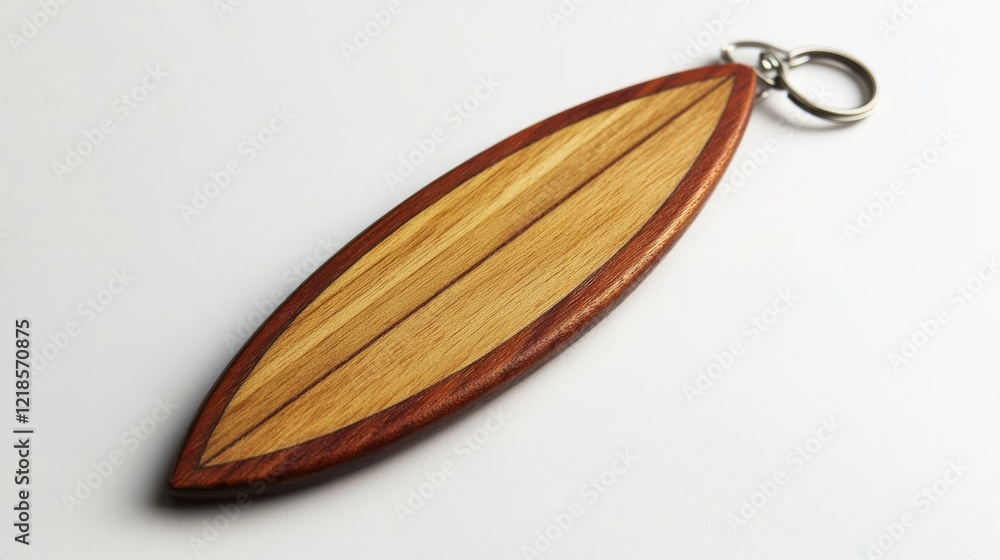 Unique wooden surfboard keychain crafted with attention to detail for surf enthusiasts and collectors located in a cozy workshop