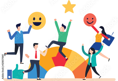 Employee engagement, commitment or motivation to success with company, staff dedication or job satisfaction, productivity or employee recognition