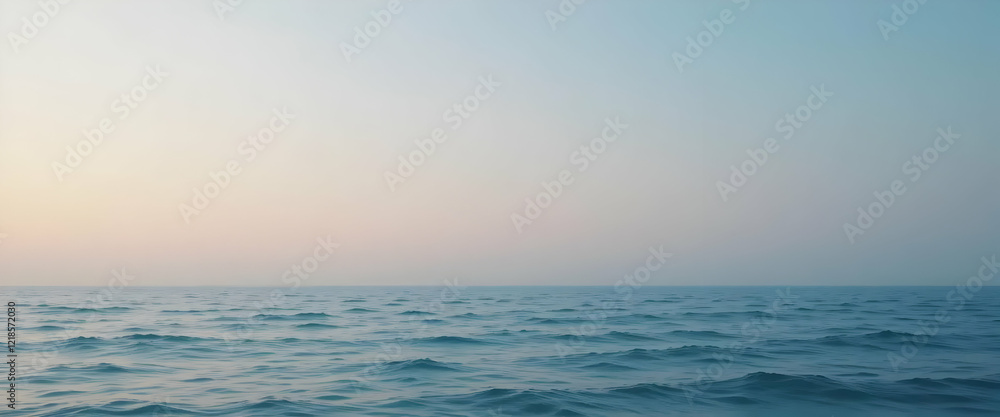 Tranquil ocean view with gentle waves at sunrise under a soft pastel sky Tranquil ocean view with gentle waves at sunrise under a soft pastel sky