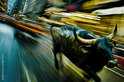 Bull Run: Bullish Charge - Financial Market Surge on City Streets photo