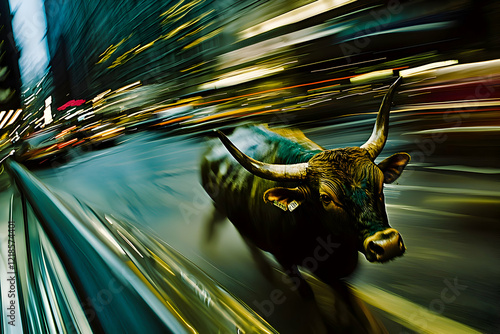 Bull Run: Bullish Charge - Financial Market Surge on City Streets photo