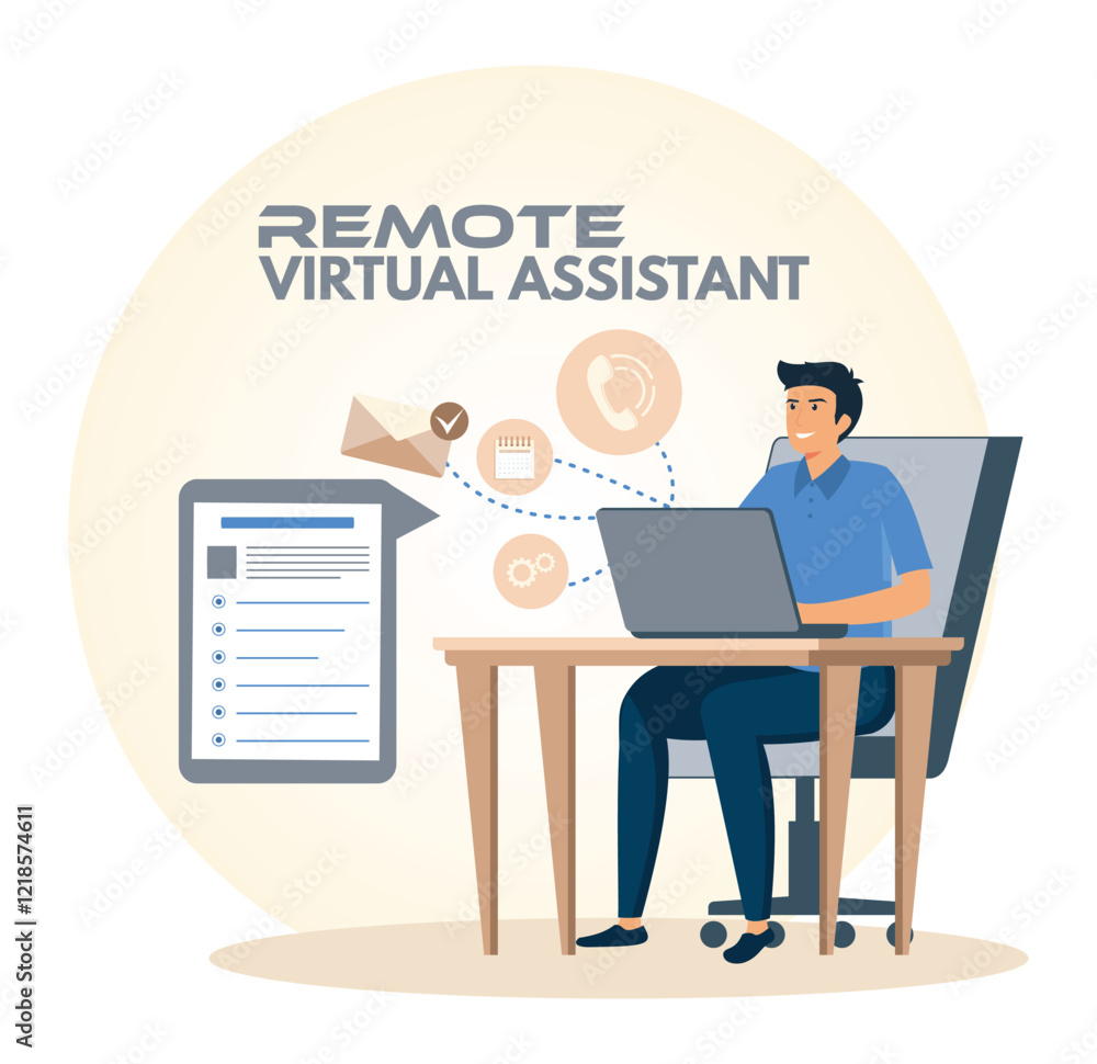 Remote Virtual Assistant Working on Productivity Tasks from Home. Remote Virtual Assistant Working on Productivity Tasks from Home.