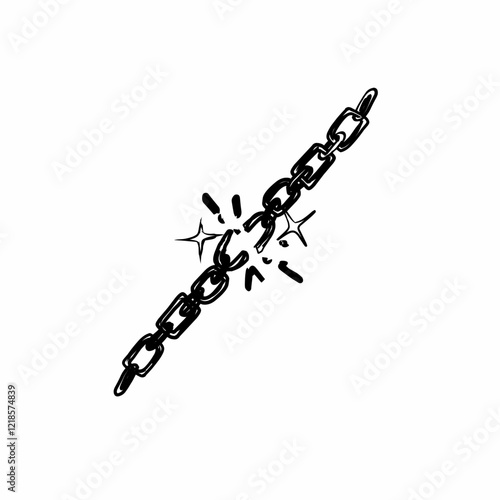 Broken chain, black and white hand drawn vector illustration