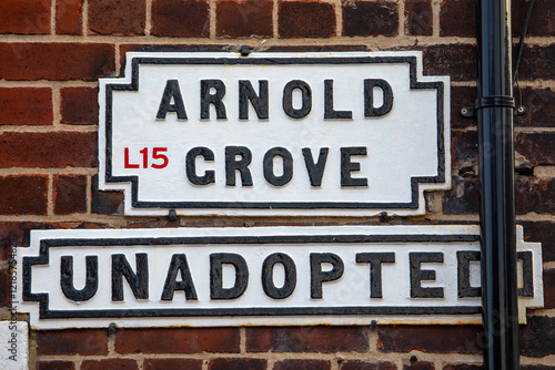 Fényképezés Street Sign for Arnold Grove in Liverpool, UK
