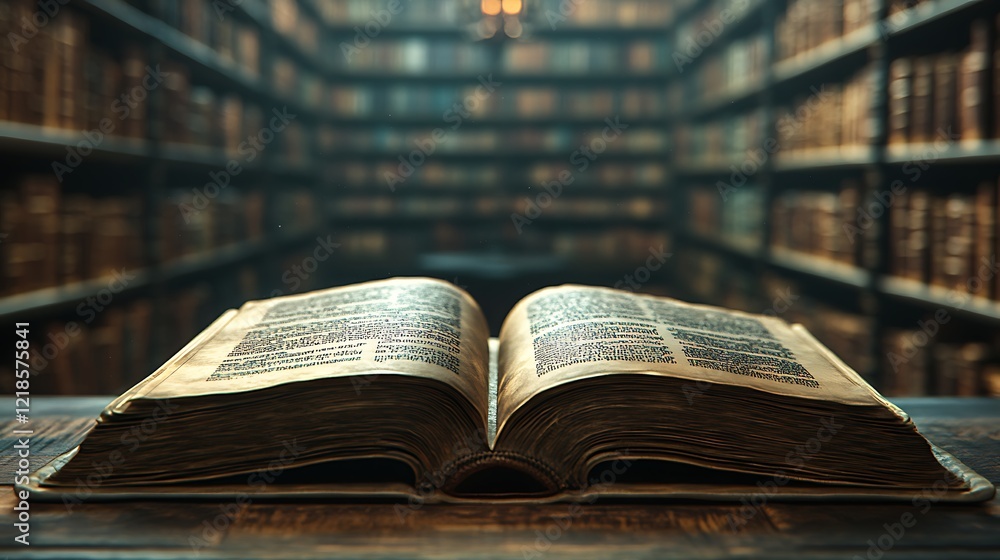 Obraz premium A close up of an open book with the background blur library