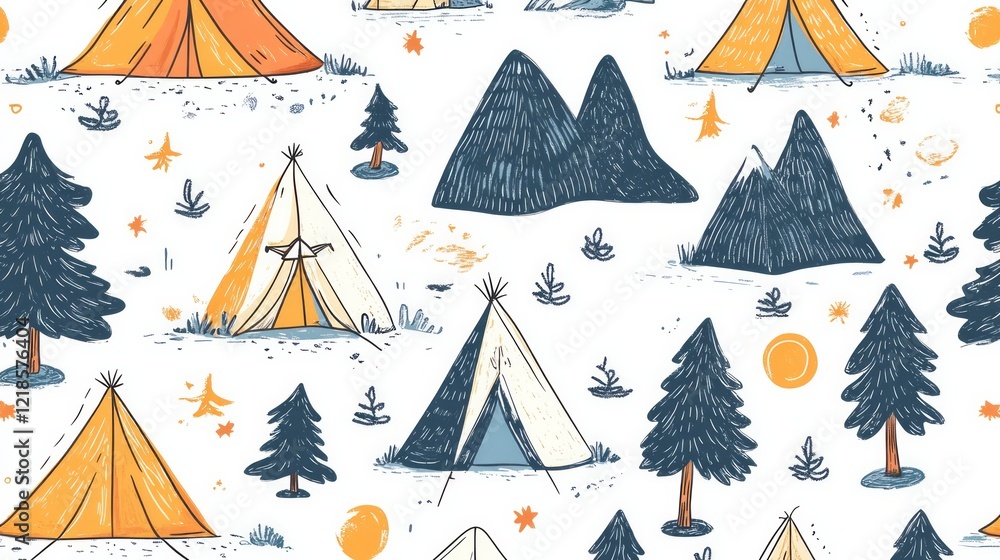 Cute hand drawn vector camping seamless pattern Cute hand drawn vector camping seamless pattern