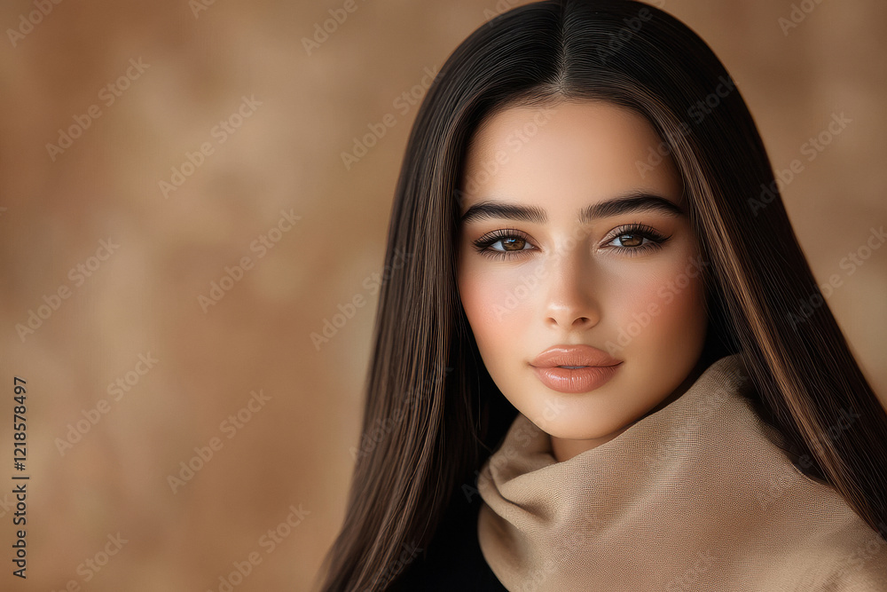 young beautiful woman standing with long wavy hair young beautiful woman standing with long wavy hair