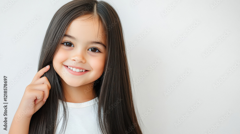 cute little girl smiling with long hair on white background cute little girl smiling with long hair on white background