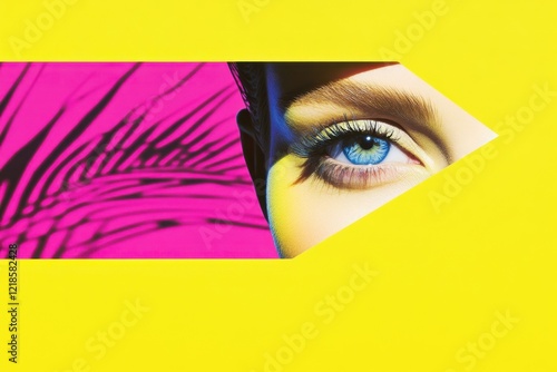 Colorful eye closeup with geometric design vibrant background