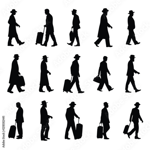 A set of Walking Gentleman Silhouette