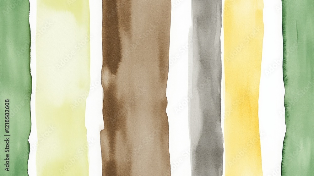 Naklejka premium watercolour green stripe brown and one stripe dusty yellow, white background
