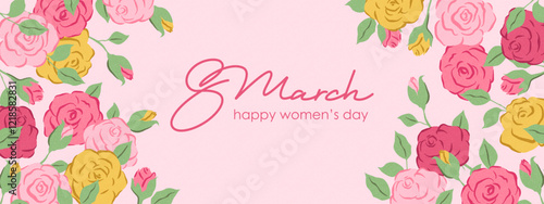 Spring flowers. 8 March, womens day, mother's day holiday greeting card. Bright colorful botanical background, pattern. 