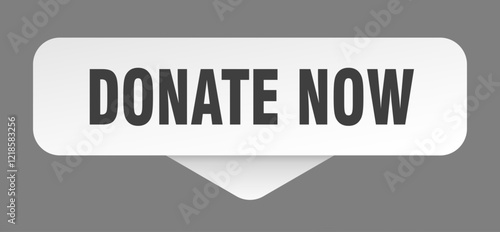 donate now sticker. donate now sign isolated on gray background